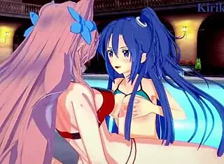 Tsubasa Kazanari and Maria Cadenzavna Eve in intense futanari creampie? Watch this 3D lesbian hentai with big tits!