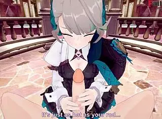 Lynette seduces with blowjob and hot sex in Genshin Impact game