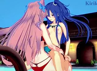 Tsubasa Kazanari and Maria Cadenzavna Eve in intense futanari creampie? Watch this 3D lesbian hentai with big tits!