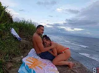 Man Dominates Hot Latina Blonde's Big Pussy on Itanhaem Beach