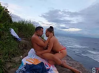 Man Dominates Hot Latina Blonde's Big Pussy on Itanhaem Beach