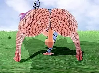 3D hentai with big ass and big tits in fishnet stockings