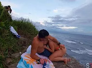 Man Dominates Hot Latina Blonde's Big Pussy on Itanhaem Beach