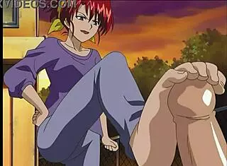 Her feet tease that cock in hentai