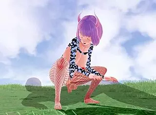 3D hentai with big ass and big tits in fishnet stockings