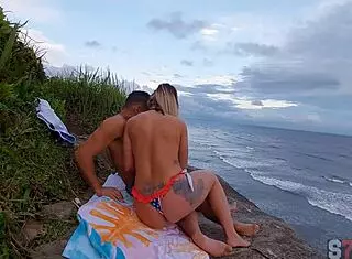 Man Dominates Hot Latina Blonde's Big Pussy on Itanhaem Beach