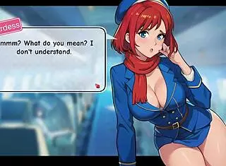 Awesome start in Honeysun with redhead flight attendant cosplay