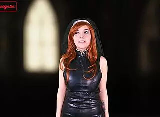 sinful nun in costume roleplay riding boss 😈