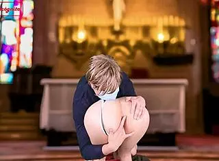 sinful nun in costume roleplay riding boss 😈