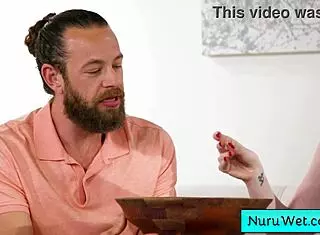 Blonde Masseuse Rubs Natural Tits on Client's Back - Brad Newman Sonia Harcourt