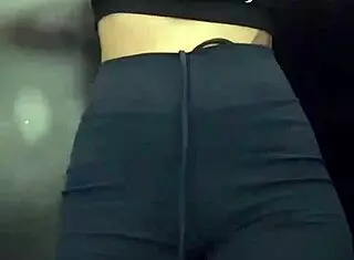 hot babe masturbates in crowded bathroom after workout