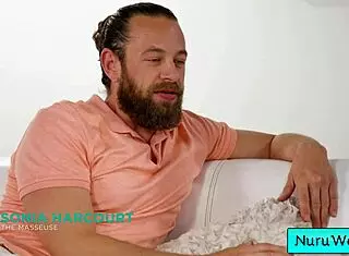 Blonde Masseuse Rubs Natural Tits on Client's Back - Brad Newman Sonia Harcourt