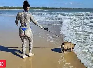 Bikini Beauty Struts on Public Beach