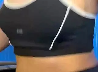 hot babe masturbates in crowded bathroom after workout