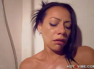 Milf Caught Squirting In The Shower With Oiled Brunette Body