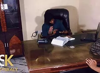 Bent over spreading for missionary and doggystyle in office!