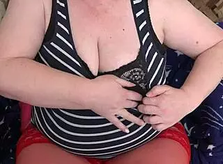 Curvy Milf Hides in Toilet to Masturbate with Dildo on Webcam with Saggy Tits.