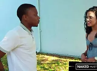 curly latina girl sucks black dick in public