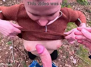 real russian couple films wild blowjob in forest. didn’t expect it to get so intense!