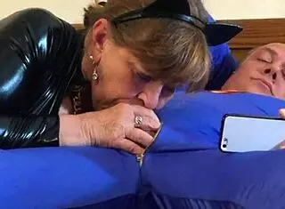 catgranny gives superman a wild suck