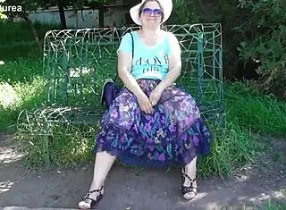 hairy mature woman flashes in transparent dress