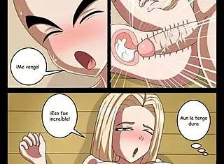 Krillin fucks Number 18, then Bulma joins in the comic porn sex scene.