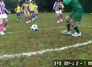 Korean girls strip down for naked outdoor football fun