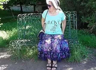 hairy mature woman flashes in transparent dress