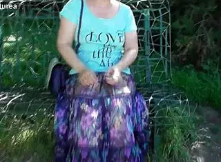 hairy mature woman flashes in transparent dress