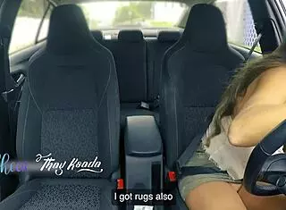 Look at me, no panties or bra, teasing the rug salesman outdoors