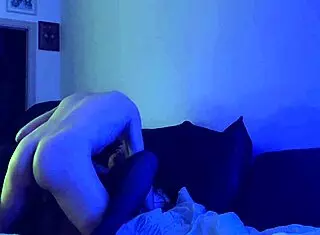 wife in homemade lingerie gets doggystyle fucking, big silicone tits bouncing