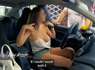 Look at me, no panties or bra, teasing the rug salesman outdoors