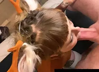 Oh Deer! Cute Costumed Girl with Big Tits Gets Facefucked and Moans Loudly.