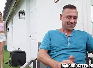 She Catches Her Stepdaddy Jerking Off In The Backyard