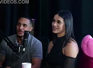 Morena safada strips naked, flaunting her tits before getting her pussy licked after admitting she loves fingering men's asses—her thing is swearing during sex in swing cast sheer red.