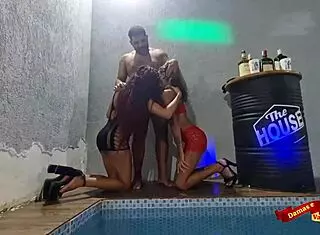 live poolside sex party with latinas gays in rough anal action