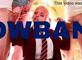 in the hospital, the british nurse with long hair gets spitroasted, deepthroating and swallowing cum after orgasm.