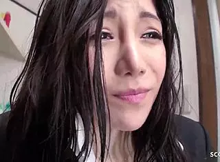 Skinny asian step-sister caught in shower seduces for multiple squirt orgasms