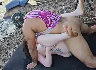 Wife fucks friends in woods while filmed