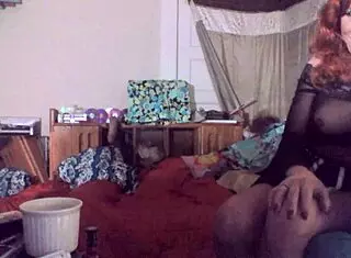 Redhead Tranny Swallows Vibrating Dildo!