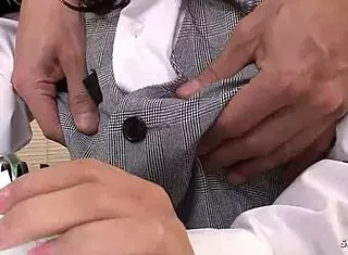 Asian Secretary Feels Intense Squirt Orgasm During Office Blowbang