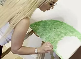 College Art Student Teases Big Dick with Slow Handjob