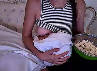 Stepmother Boldly Breastfeeds Adult Stepson in Taboo Play.