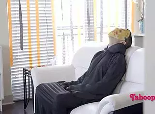 teens say, fuck our lucky stepbro in costumes! threesome with nurse and devil in hospital.