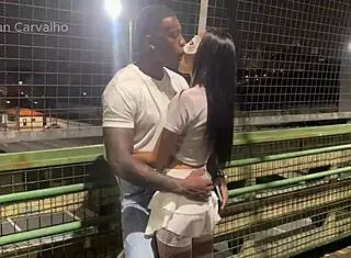 Fucking a slut on a busy avenue, almost getting caught in this public creampie scene