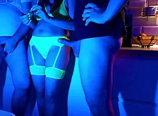 Wife Sucks 2 Cocks In Neon Light Threesome Full Scene Ep 4621