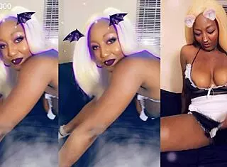 Ebony Maid Cleaning House in Thong