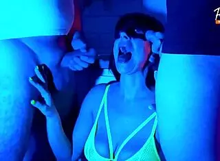Wife Sucks 2 Cocks In Neon Light Threesome Full Scene Ep 4621