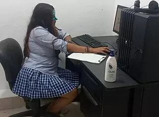 18 Year Old Student Studies In Scantily Clad Outfit Showing Big Tits