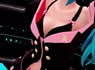 Hatsune Miku does a casual striptease in lingerie, undressing to her shaved pussy while dancing.